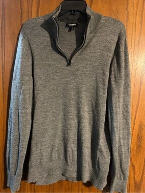Express Men's Charcoal Gray Quarter-Zip Sweater